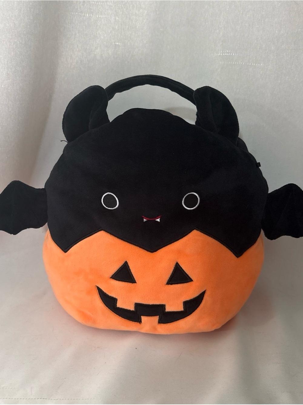 Squishmallows Plush Halloween Treat Pail “Emily” bat in a candy bucket 12”